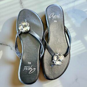 Apri Shoes | Italian | Black Embellished Flip Flop Sandals